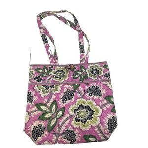 Vera Bradley Pricilla Pink Floral Tote Bag Quilted Shoulder Bag Toggle Retired